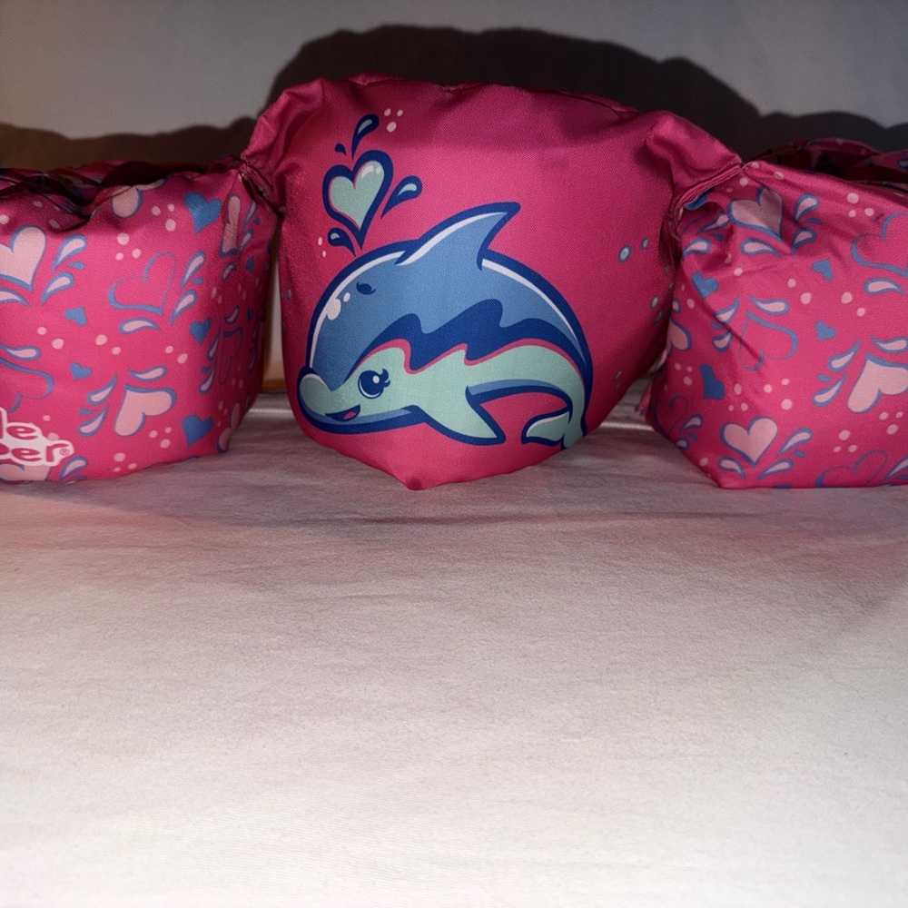 Pink Kids Swim Arm Floaties with Dolphin Design